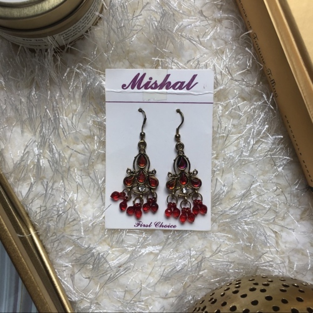 Gold & Red Chandelier Earrings